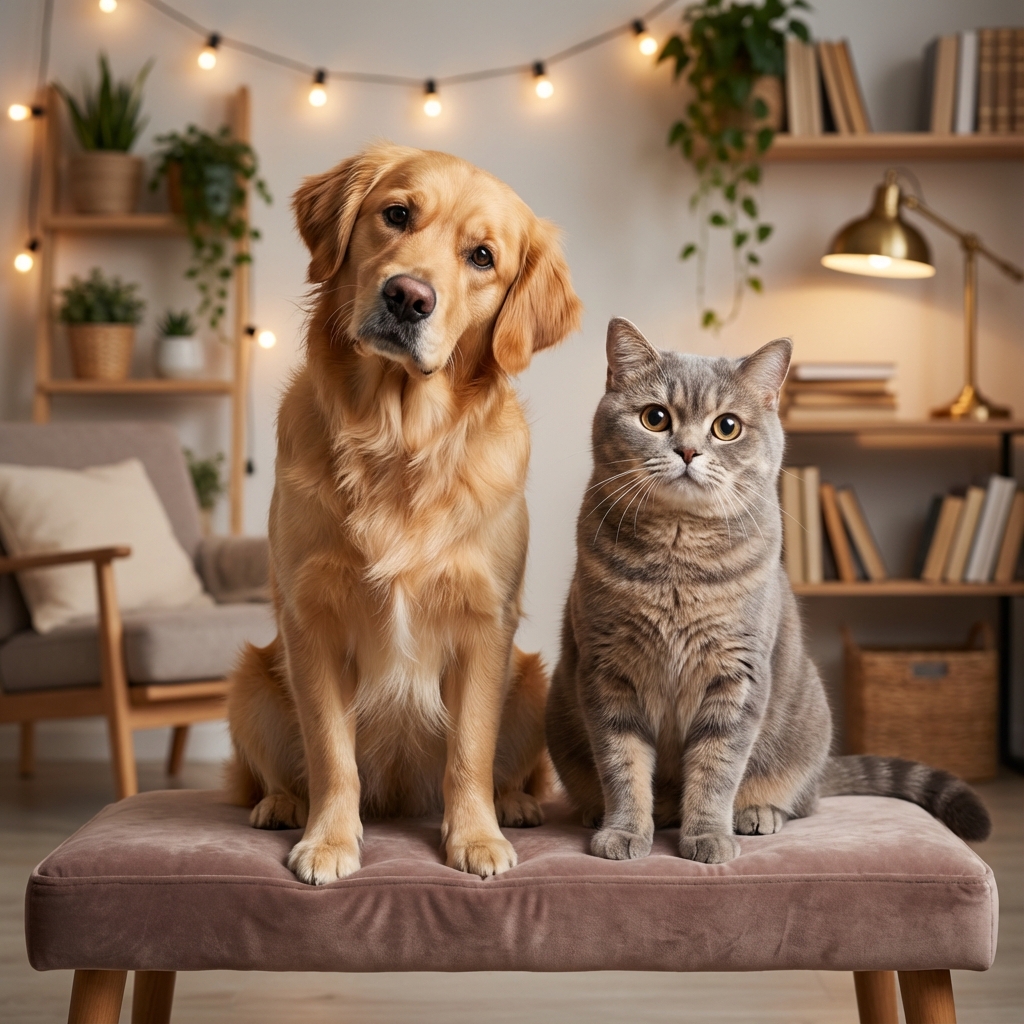 Happy dog and cat showing their unique personalities